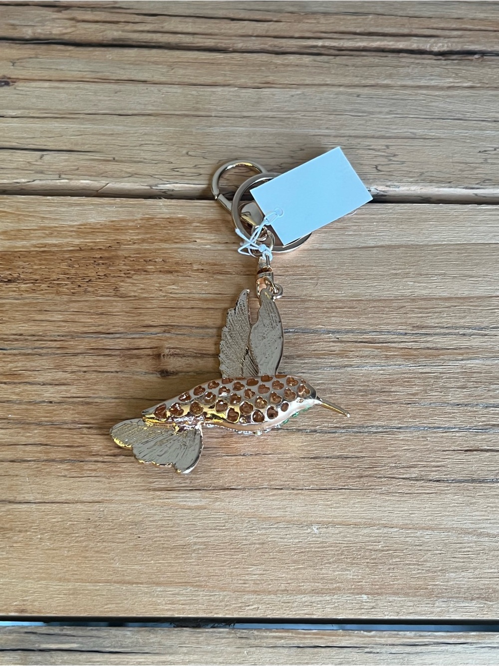 Multicolor Rhinestoned Hummingbird Bag Charm/Keyring - Gold Hardware - Picture 3 of 6